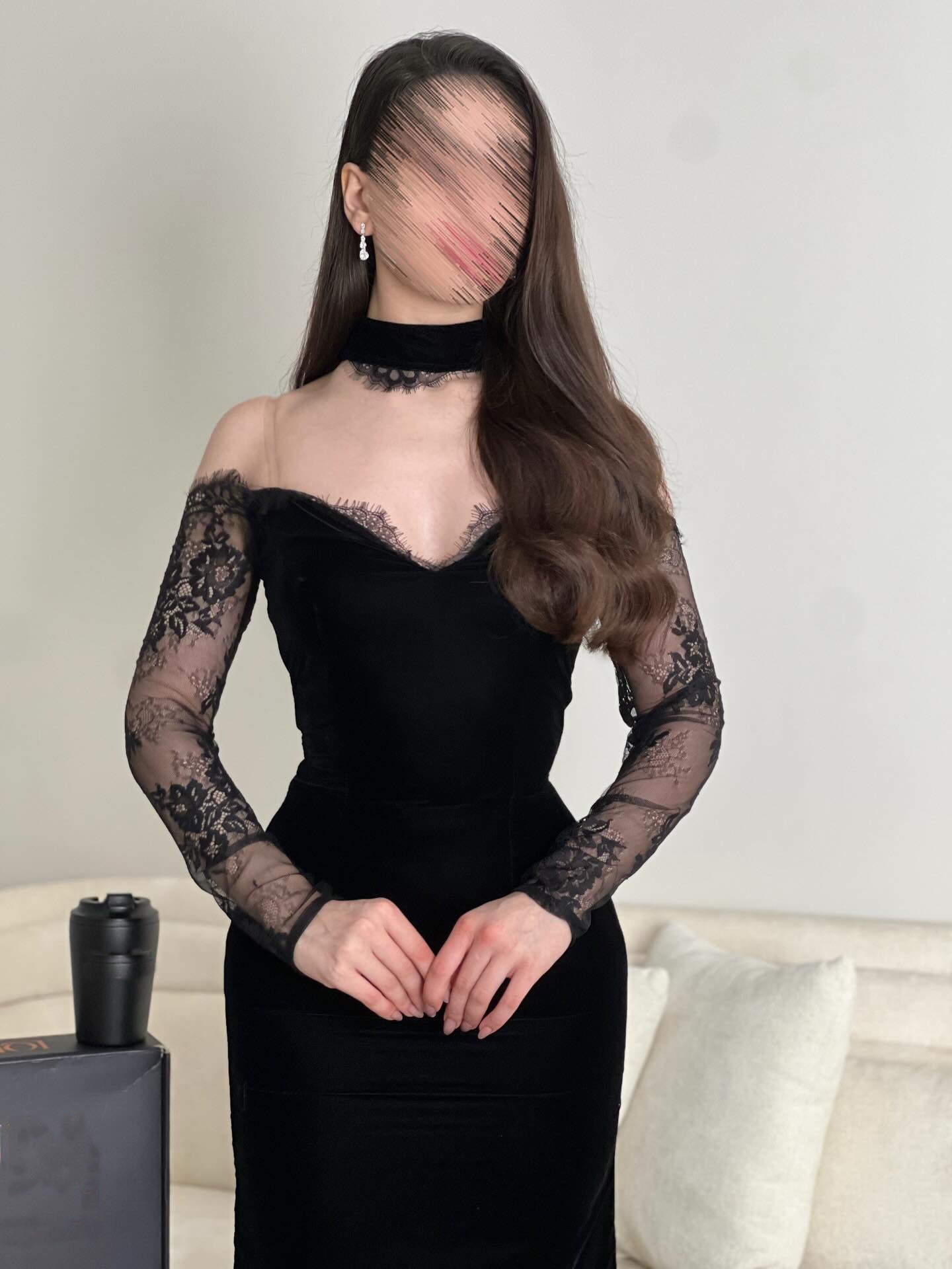 Black Off the Shoulder Lace Long Sleeve Mermaid Floor-Length Evening Dress