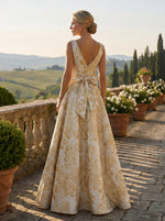 Sleeveless V-Neck Jacquard Satin Mother of the Bride Dresses