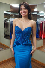 Charming Mermaid Sweetheart Royal Blue Prom Dress with Hot Fix