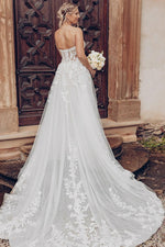 Fashion Bohemian A Line Sweetheart Tulle Long Wedding Dresses with Appliques