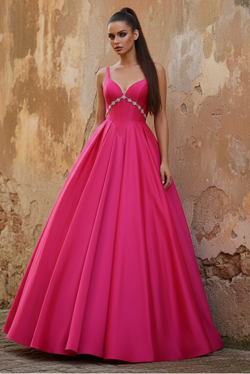 Statement-Bow Long Beaded A-Line Prom Dress