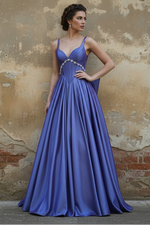 Statement-Bow Long Beaded A-Line Prom Dress