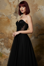Strapless Long Corset Tulle A-Line Prom Dress
