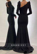 L2966 - Trumpet Asymmetrical Long Sleeve Empire Party Prom Evening Dress