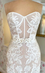 H1723 - Sweetheart Strapless Trumpet Lace Applique With Train Sheer Wedding Dress