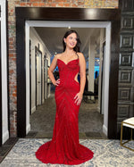 Red Sexy Sweetheart Sequins Beaded Meimaid Sleeveless Prom Dress Floor-Lenght