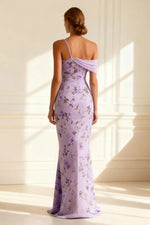 Purple Mermaid Spaghetti Straps Sleeveless 3D Floral Backless with Slit Long Prom Dress