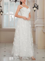 Applique Spaghetti Straps Sleeveless Tulle A-Line Ankle-Length Wedding Dress