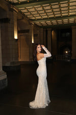 Detachable Lace Long Sleeve Mermaid Sequins Sparkle Evening Dress