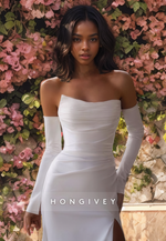 Sexy Simple Long Sleeves Strapless With Train And Slit Wedding Dress