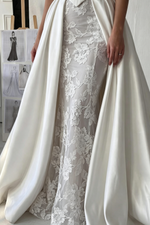 Long Sleeve Lace Bridal Gown with Corset Overskirt