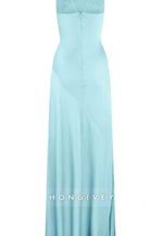 Spaghetti Straps Simple Sheath Pink Long Party Dress with High Slit