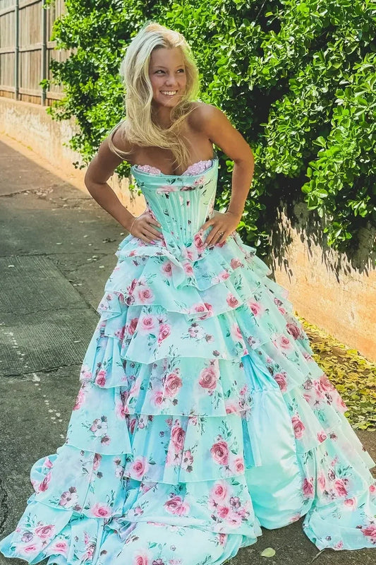 Pretty A Line Sweetheart Mint Green Corset Prom Dress with Appliques Ruffles