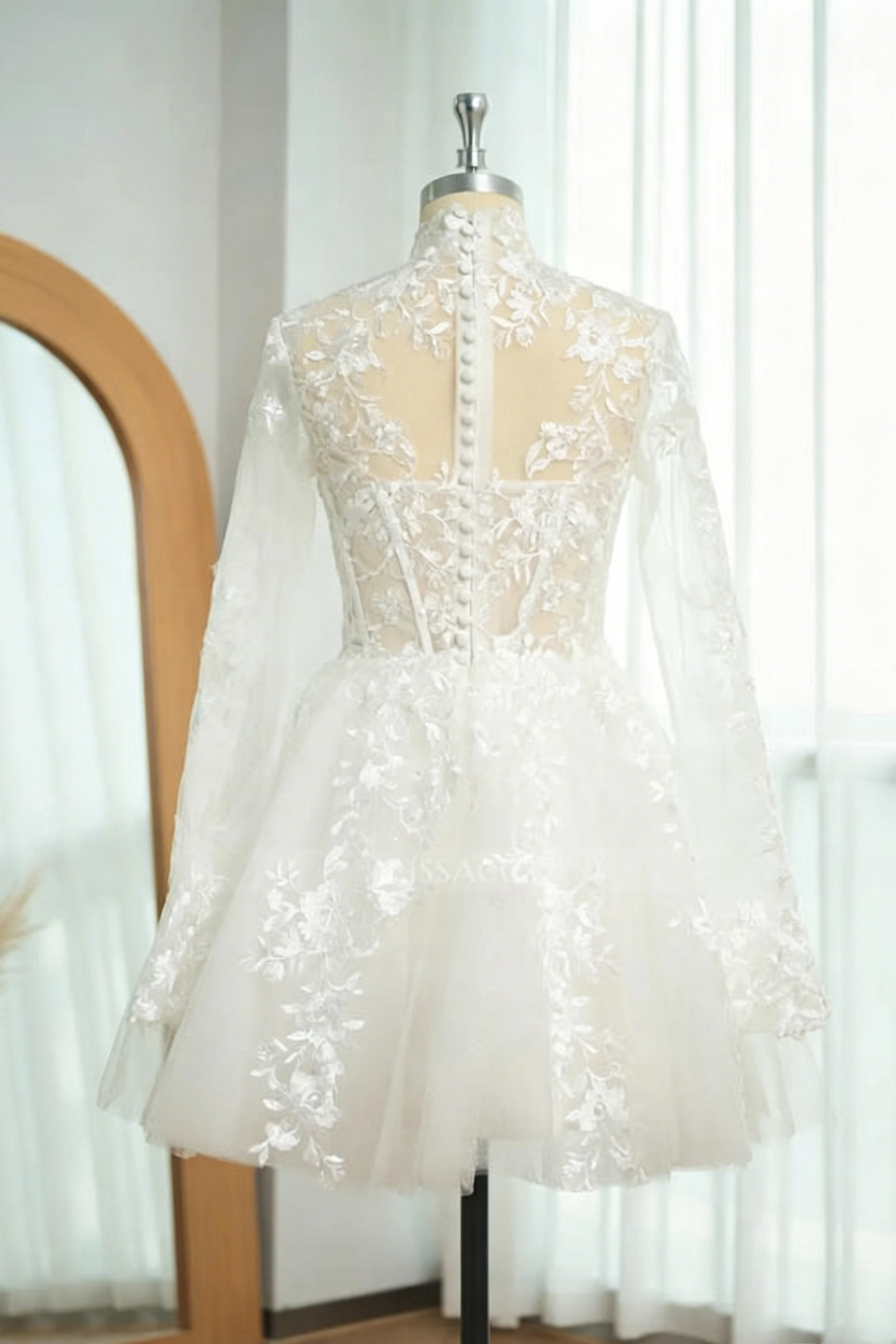 Dreamy Little White A-Line High Illusion Neck Long Sleeves Lace Wedding Dresses