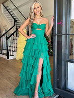 A Line Chiffon Prom Dresses for Women Strapless Tiere Ruffled Evening Party Dresses