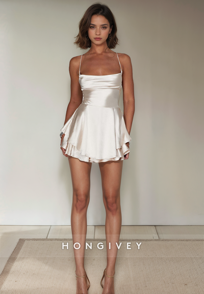 Casual Satin A-Line Spaghetti Straps Short Party Homecoming Dress