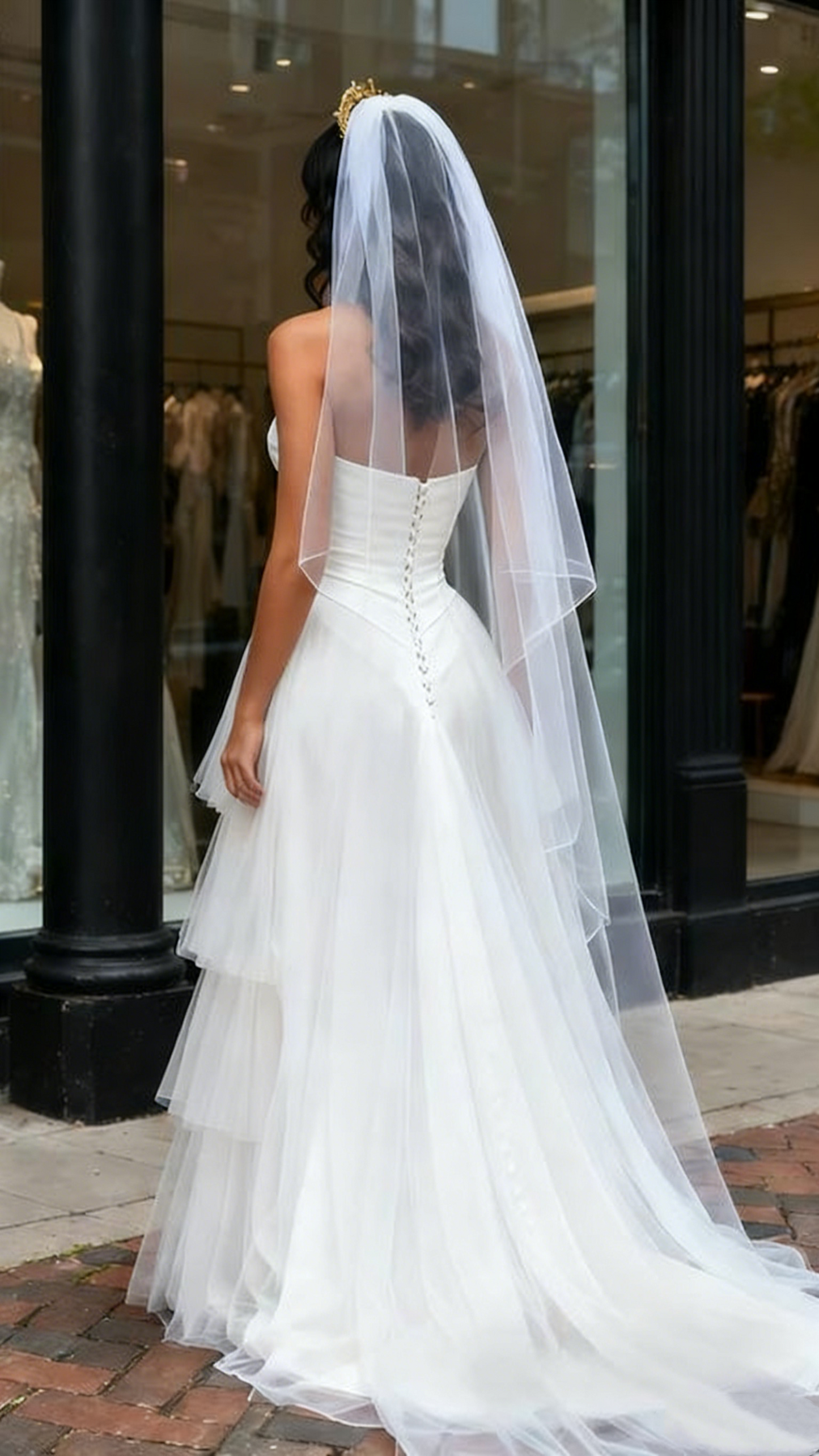 Sweetheart Corset Satin A Line Tulle Layers Wedding Dress