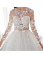 Open Back Lace Ball Gown Long Sleeve Wedding Dress
