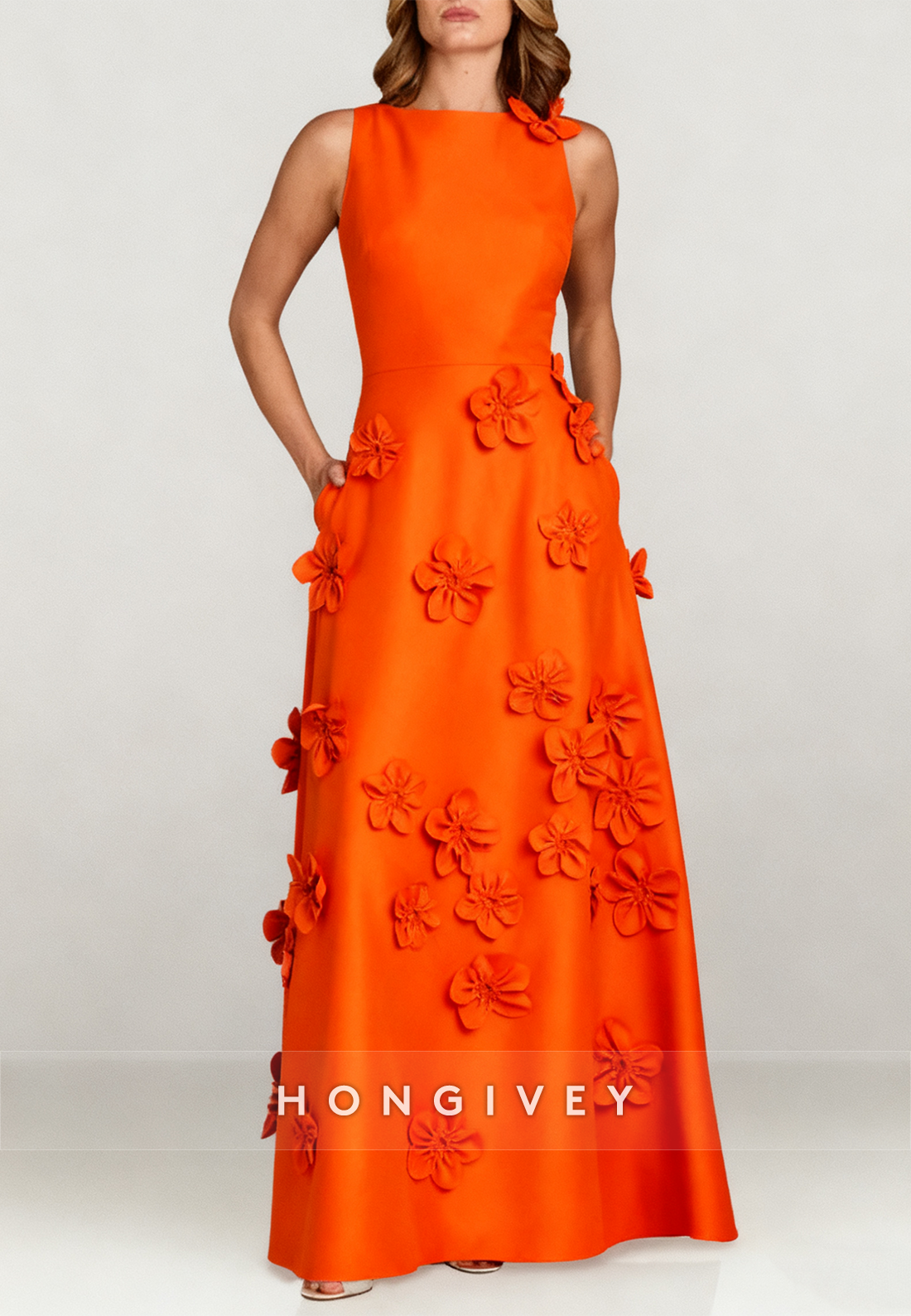 Halter Floor-Length A-line Evening Gown Pleated Flowers Mother of the Bride Dress