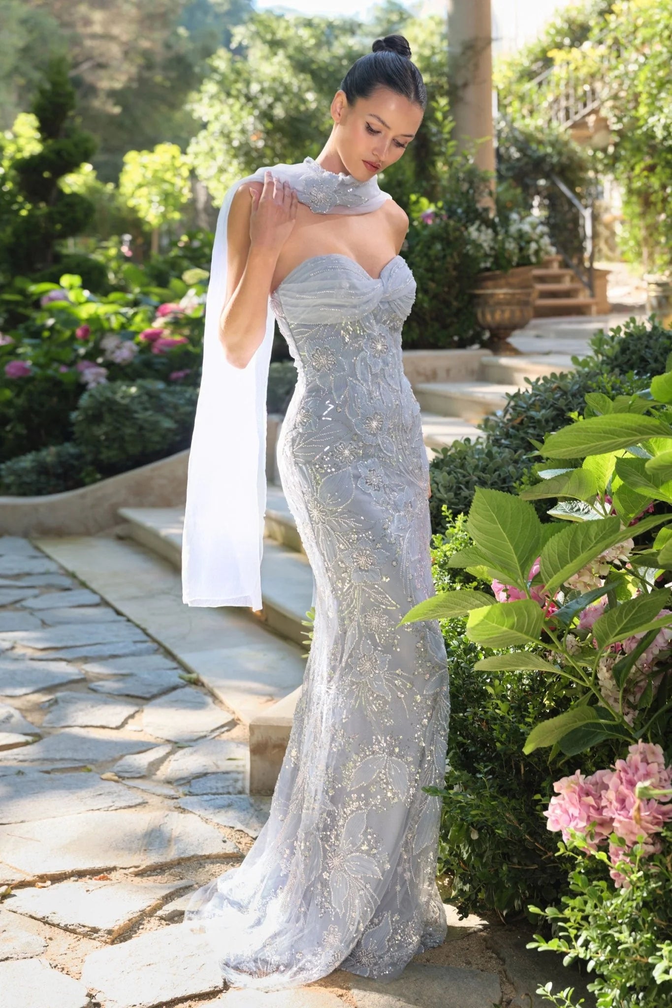 Sweetheart Sleeveless Floral Print Flowers Sequins Mermaid Prom Dress
