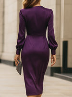 Deep Purple Satin Wrap Midi Dress