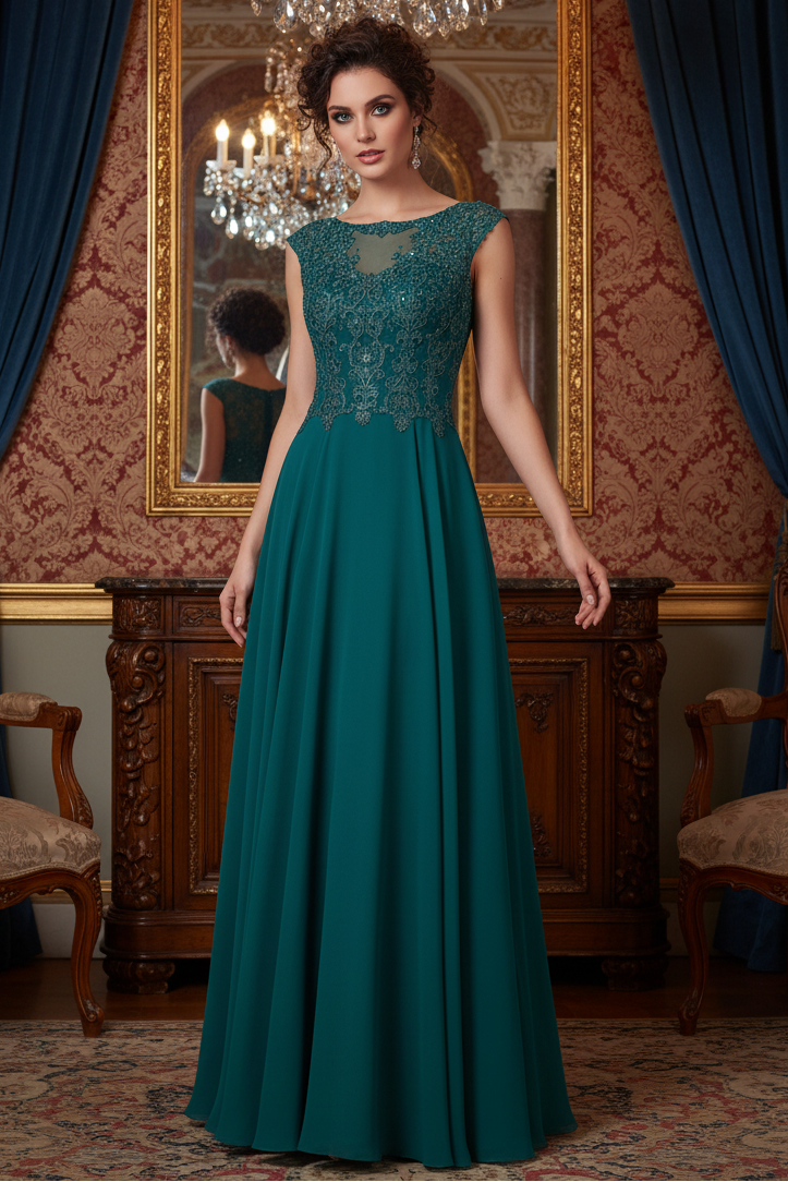 A-line/princess transparent collar sleeveless long style official mother of the bride dress