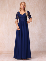 A-line/Princess V-neck short sleeved long formal mother of the bride dress