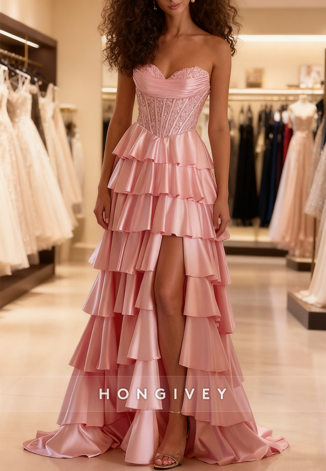 Sweetheart A-Line Tassel Slit Prom Dress