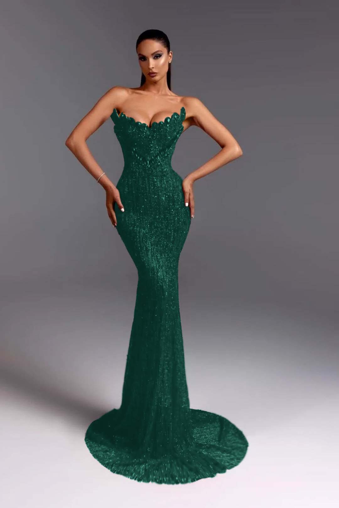 Hidais Strapless Sleeveless Long Mermaid Prom Dress With Beading Sequins