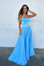 Cute A Line Sweetheart Blue Chiffon Prom Dress with Bow