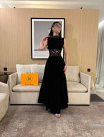 Black High Neck Sleeveless Floral Print Beaded A-Line Evening Dress Foraml Women