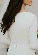 Simple Long Sleeves Satin Floor-Length Pleated Trumpet Wedding Dress