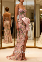 Mermaid Sweetheart Floor-Length Sleeveless Strapless Prom Dresses with Bowknot