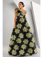 Fashion One Shoulder Flowers Floral Print Ruched A-Line Sleeveless Evening Dress