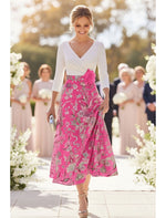 Flowers Floral Print V-Neck Long Sleeve A-Line Evening Dress Tea-Length