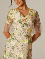 Flowers Applique Half Sleeve A-Line Ankle-Length Evening Dress