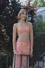 Fitted Black Sheer V-Neck Beaded Long Dress