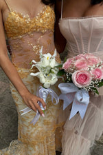 Fitted Black Sheer V-Neck Beaded Long Dress