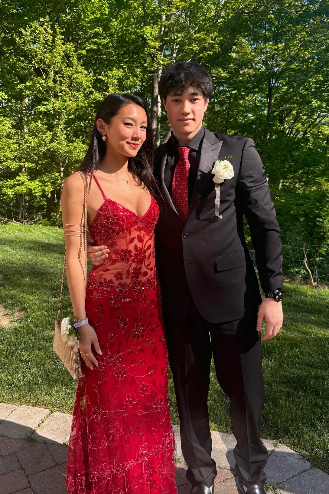 Fitted Black Sheer V-Neck Beaded Long Dress