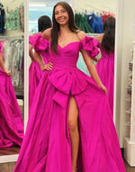 Ball Gown Satin Long Prom Dresses Side Slit Evening Dresses for Women