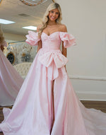 Ball Gown Satin Long Prom Dresses Side Slit Evening Dresses for Women