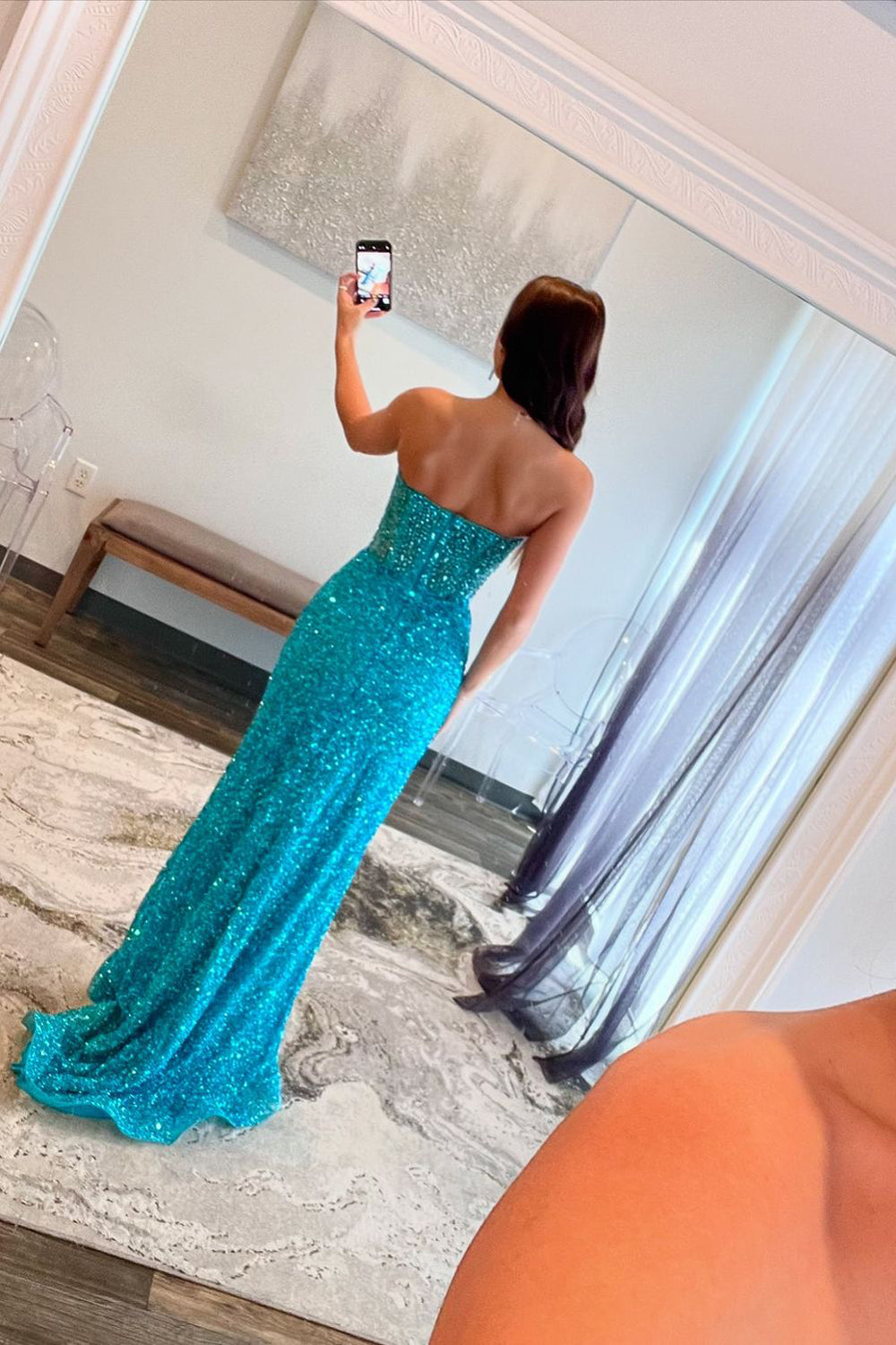 Cute Mermaid Sweetheart Sequins Slit Prom Dress with Beading