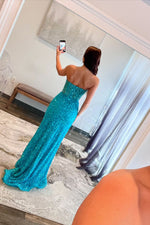 Cute Mermaid Sweetheart Sequins Slit Prom Dress with Beading