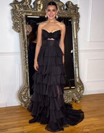 A Line Chiffon Prom Dresses for Women Strapless Tiere Ruffled Evening Party Dresses