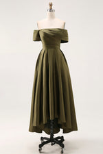 Olive A-Line Off the Shoulder Ruched Satin Long Mother of the Bride Dress