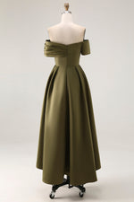 Olive A-Line Off the Shoulder Ruched Satin Long Mother of the Bride Dress