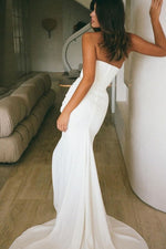 Elegant Mermaid Strapless Elastic Satin Long Wedding Dresses