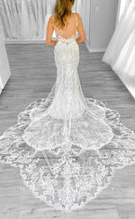 H1708 - Trumpet V-Neck Spaghetti Straps Lace Applique With Train Wedding Dress