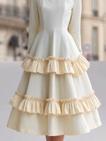 Tiered Ruffle Midi Evening Dress With High-Neck Silhouette