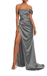 L0976 - Couture Simple Draped Sleeveless With Train and High Slit  Party Prom Formal Evening Dress